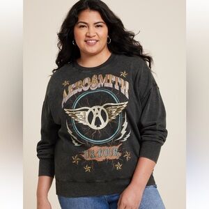 Maurices Aerosmith Relaxed Fit Graphic Crew Neck Pullover Sweatshirt NEW